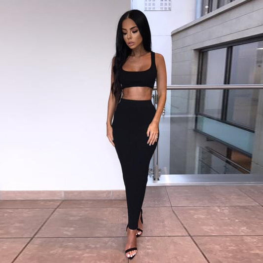 Neoz - Ribbed Knitted Two Piece Skirt Set