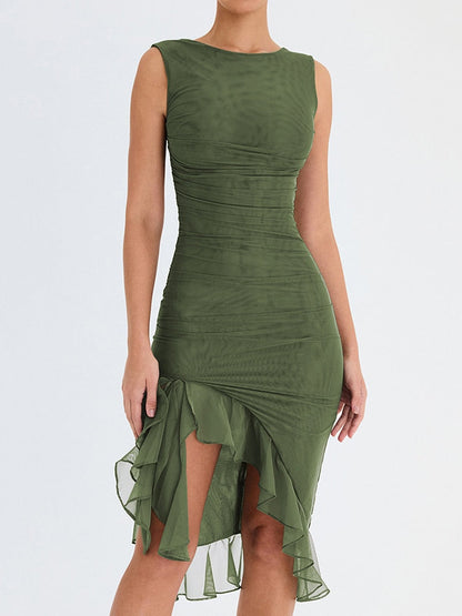 Mose - Elegant Ruffle Ruched Mini Dress For Summer