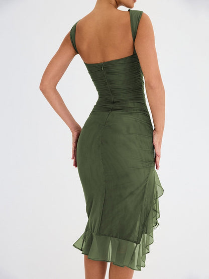 Mose - Elegant Ruffle Ruched Mini Dress For Summer