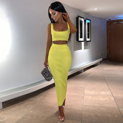 Neoz - Ribbed Knitted Two Piece Skirt Set