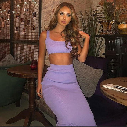 Neoz - Ribbed Knitted Two Piece Skirt Set