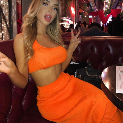 Neoz - Ribbed Knitted Two Piece Skirt Set