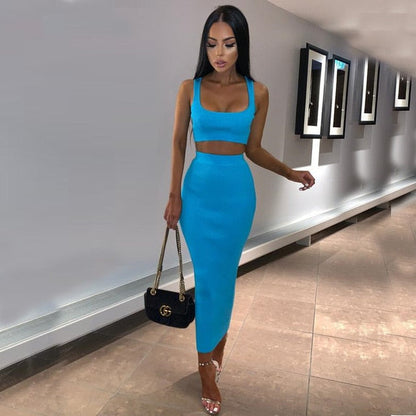 Neoz - Ribbed Knitted Two Piece Skirt Set